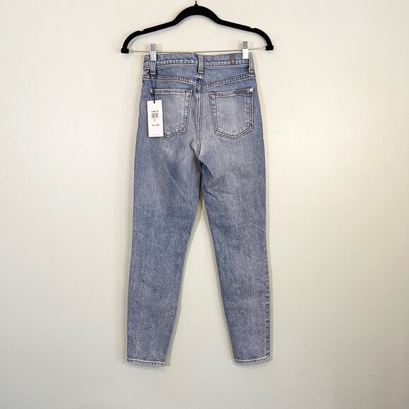 7 For All Mankind Jeans Women 23 Blue Denim Crossover Skinny Retro Mid Rise NWT - Picture 2 of 10